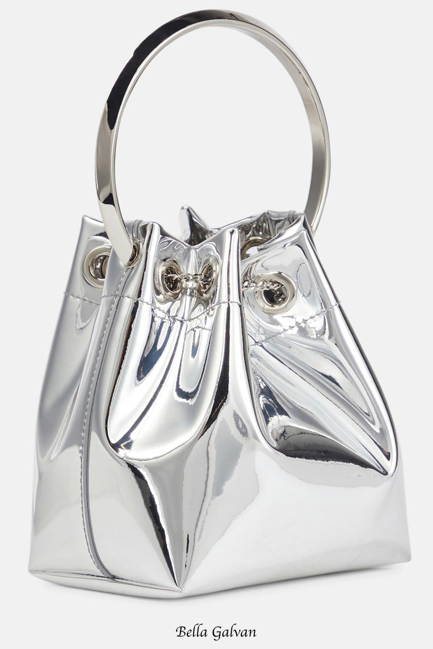 Flowering Girl Women Metallic Round Handles Bucket Bag