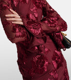 Floral-Embroidered Mesh Mini Dress In Wine Red