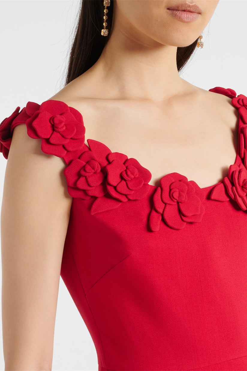 Flowering Girl Women Ula Embellished Floral Round Neck Midi Dress In Red