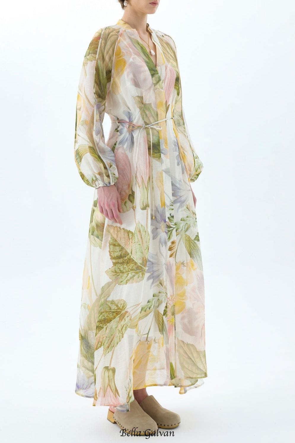 victoria colorful floral print lantern sleeve maxi dress