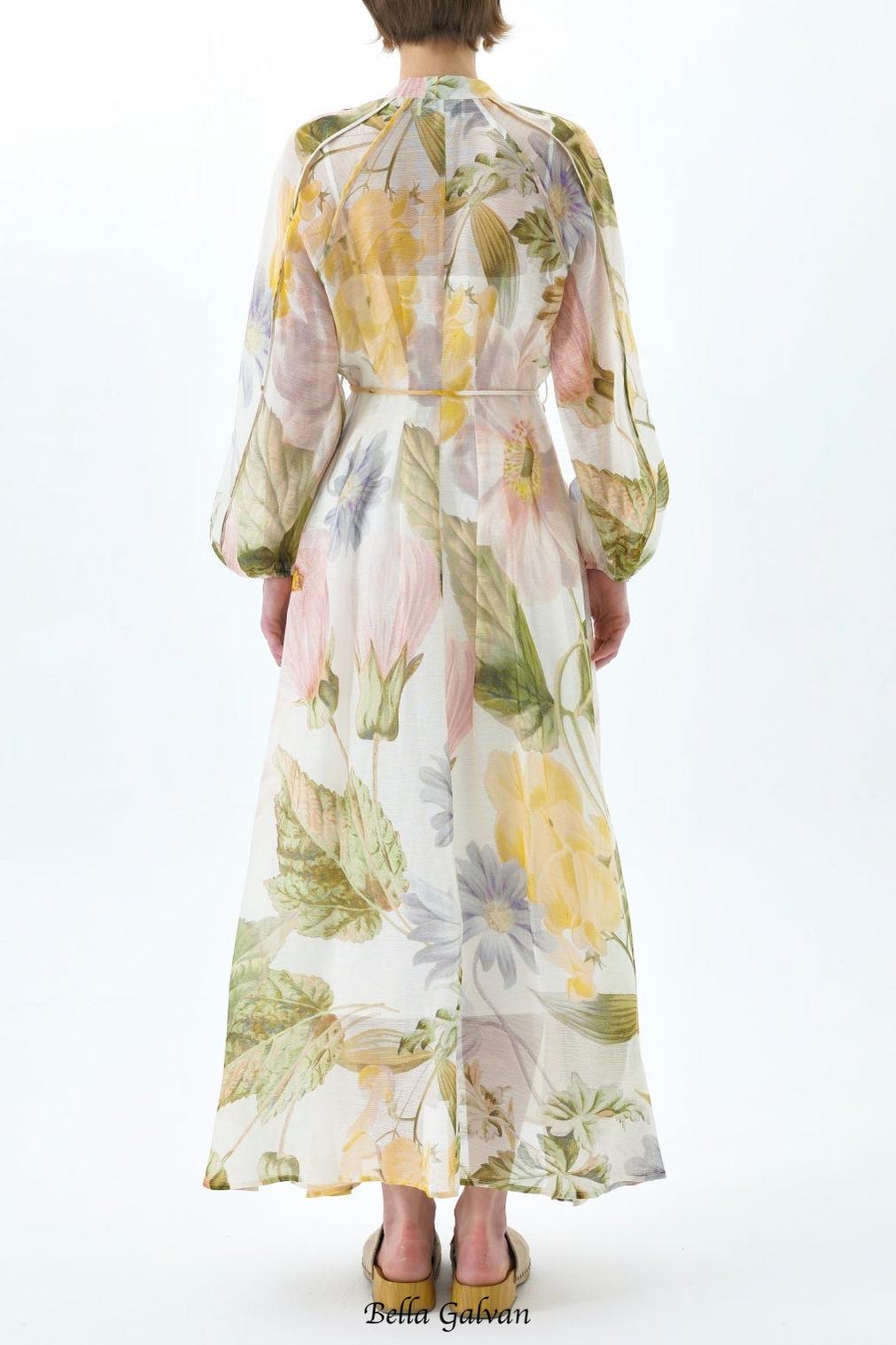 victoria colorful floral print lantern sleeve maxi dress