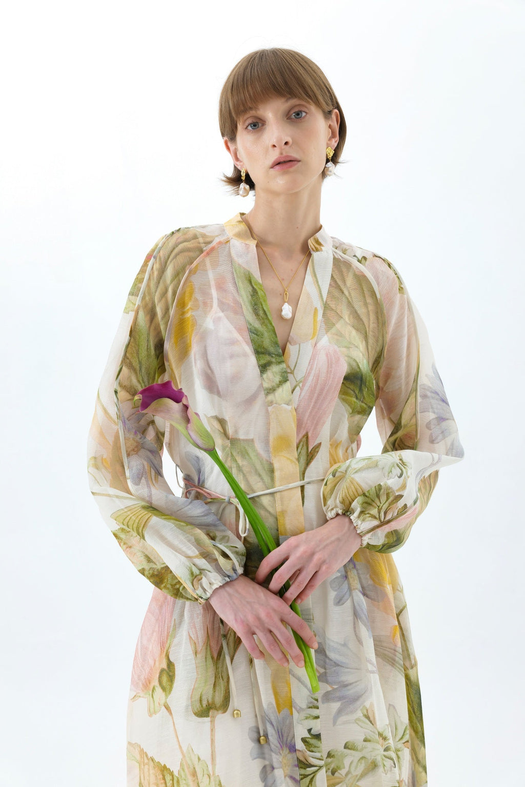 victoria colorful floral print lantern sleeve maxi dress