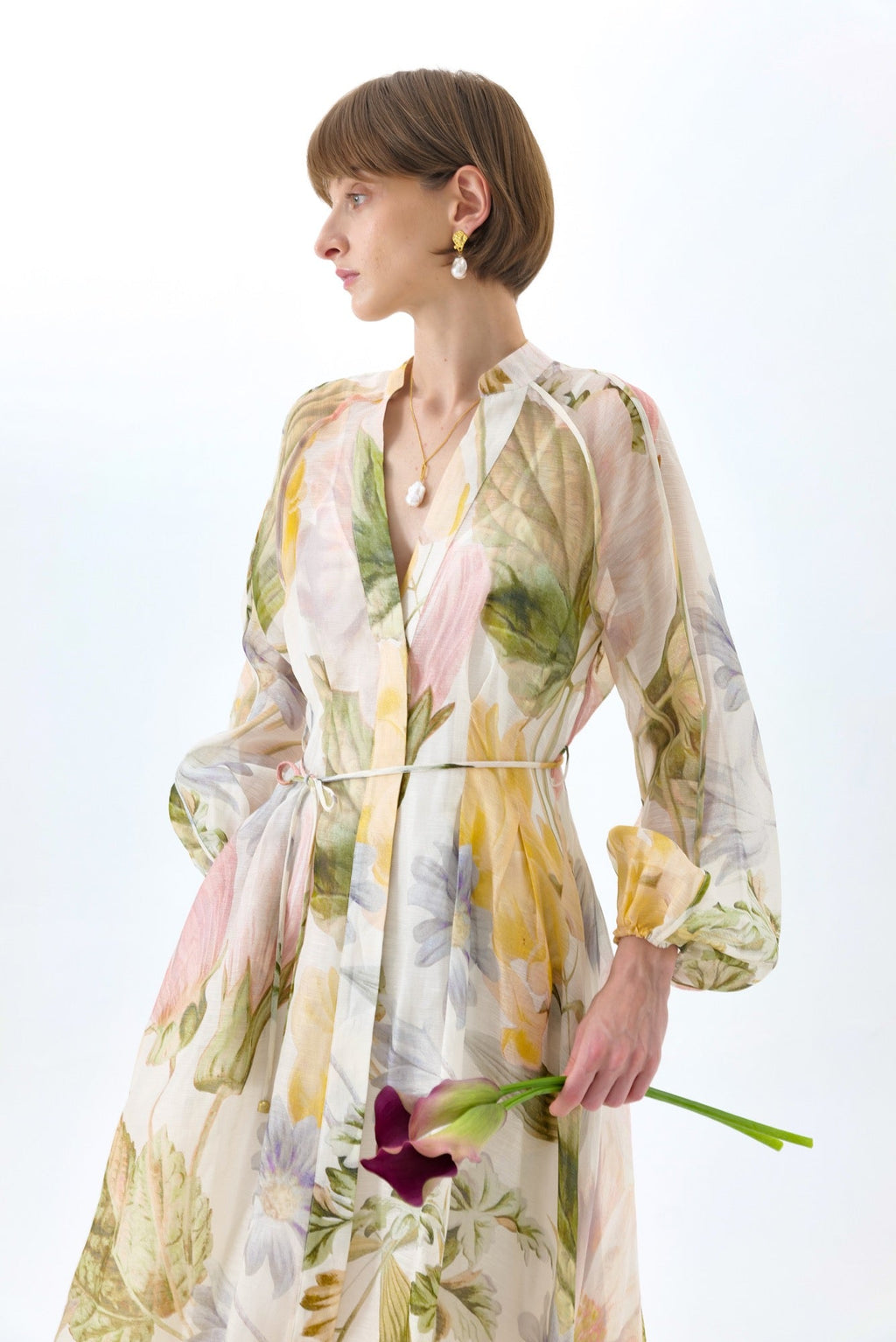 victoria colorful floral print lantern sleeve maxi dress