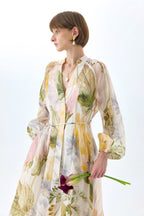 victoria colorful floral print lantern sleeve maxi dress