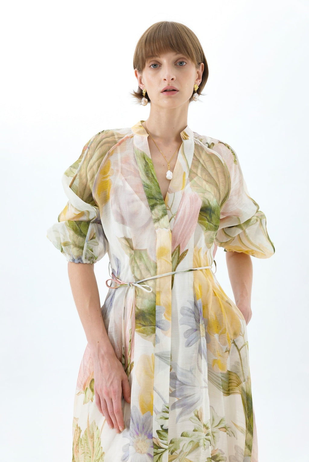 victoria colorful floral print lantern sleeve maxi dress