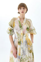 victoria colorful floral print lantern sleeve maxi dress