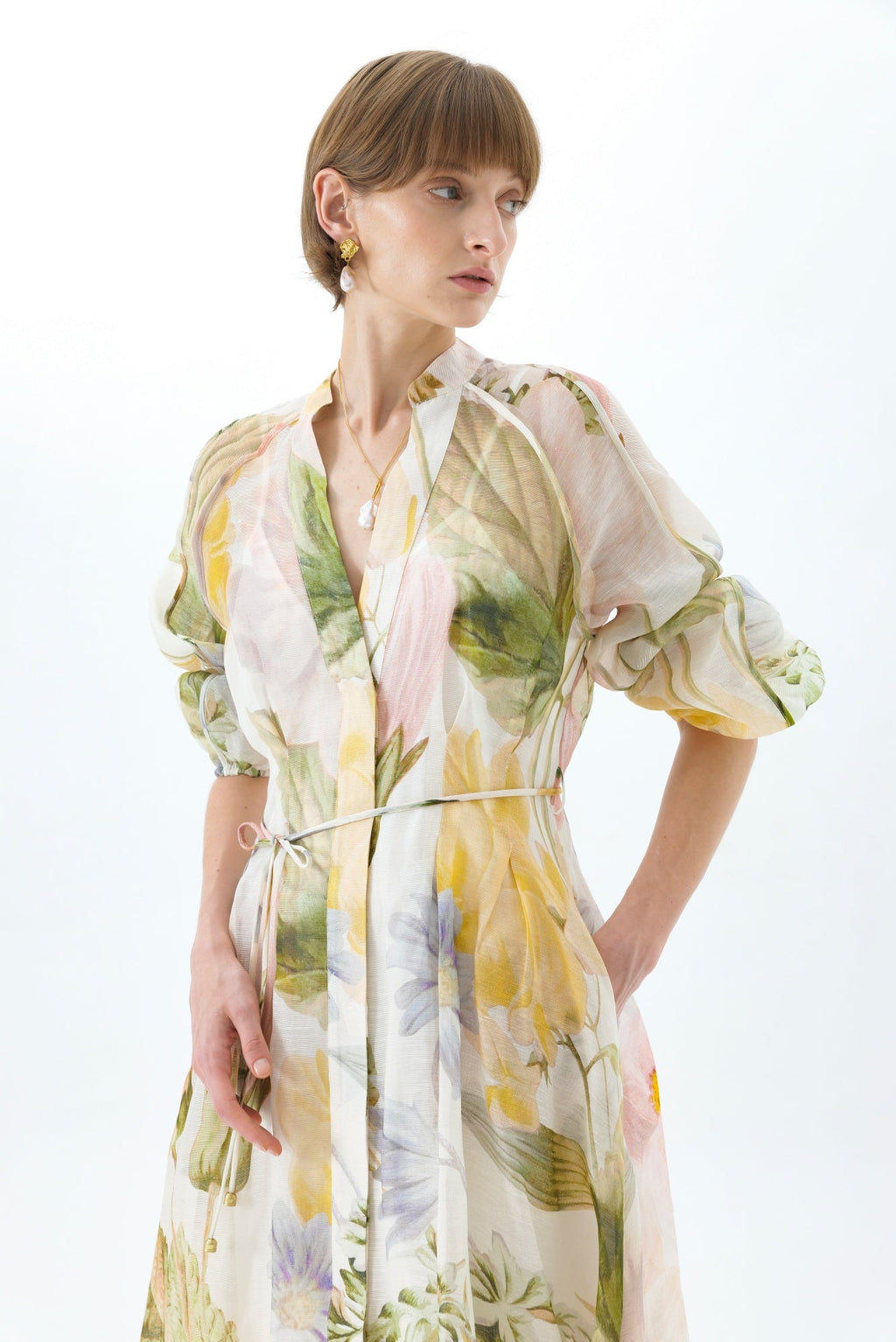 victoria colorful floral print lantern sleeve maxi dress