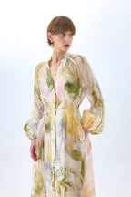 victoria colorful floral print lantern sleeve maxi dress