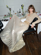ellen Gold Lurex Ribbed Knit Maxi Dress