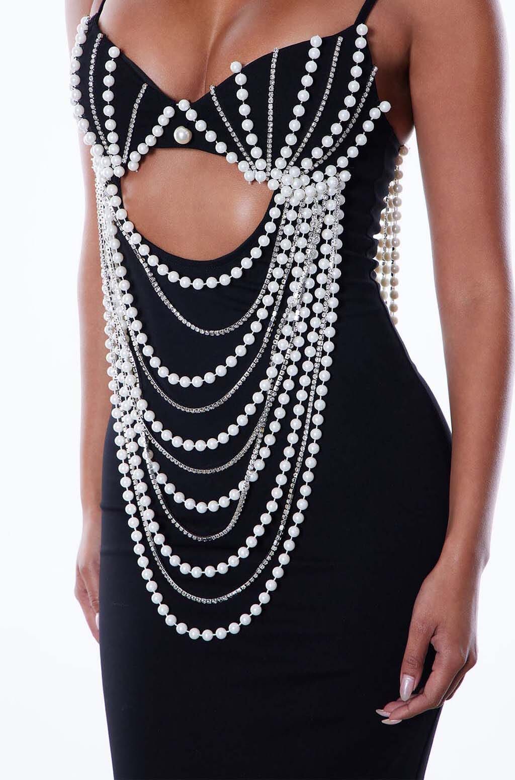 Flowering Girl Women Pearl Embellished Midi Dress