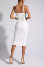Flowering Girl Women Pearl Embellished Midi Dress