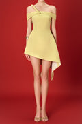 anila Asymmetric Off-Shoulder Mini Dress in Nuggets Green