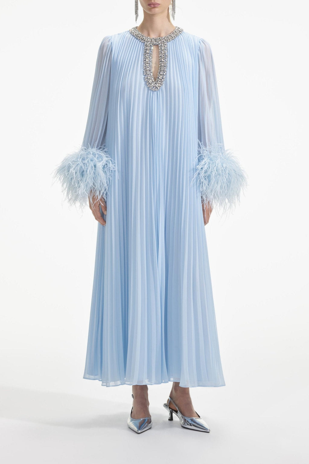 Flowering Girl Women Blue Chiffon Feather Midi Dress