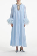 Flowering Girl Women Blue Chiffon Feather Midi Dress