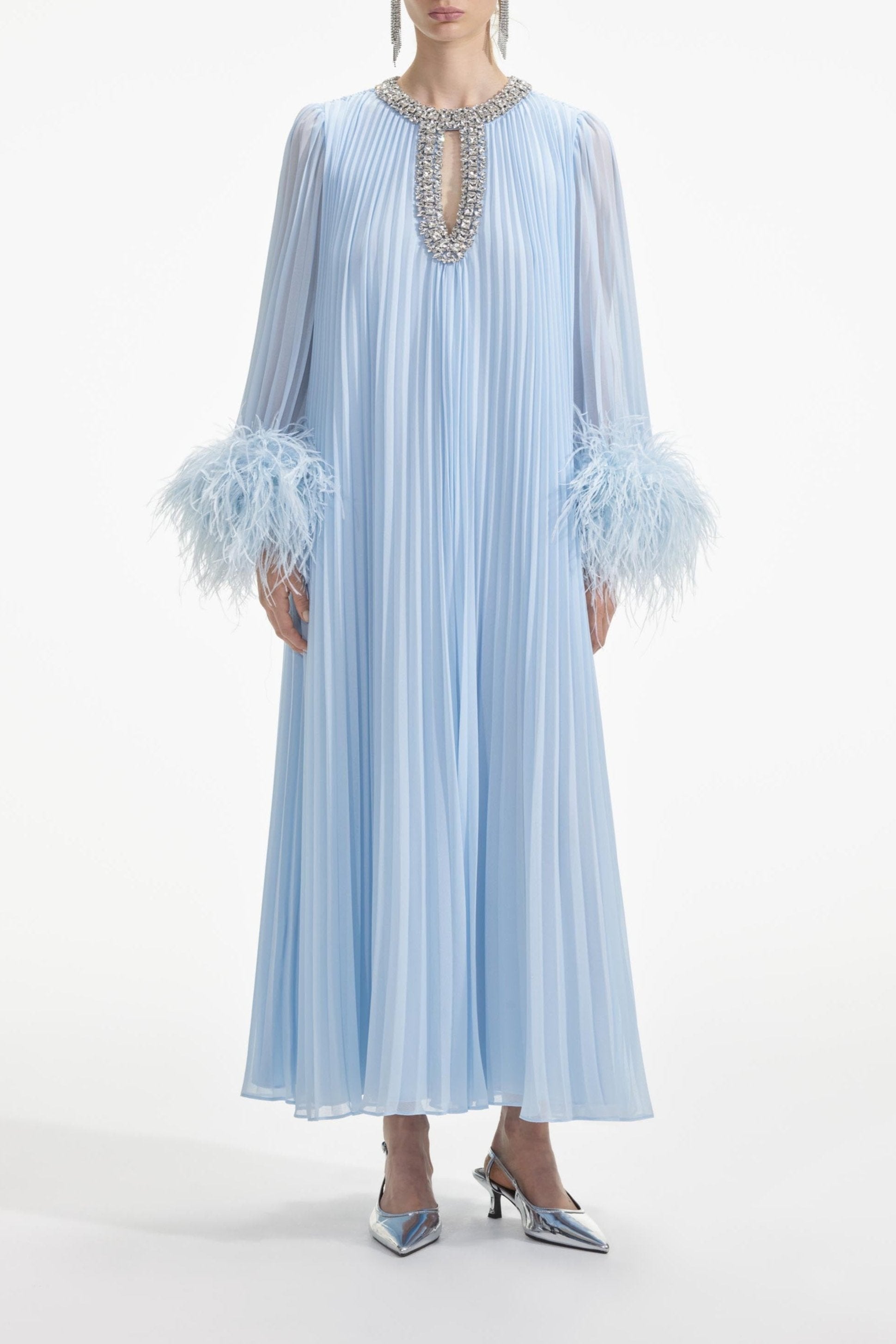Flowering Girl Women Blue Chiffon Feather Midi Dress