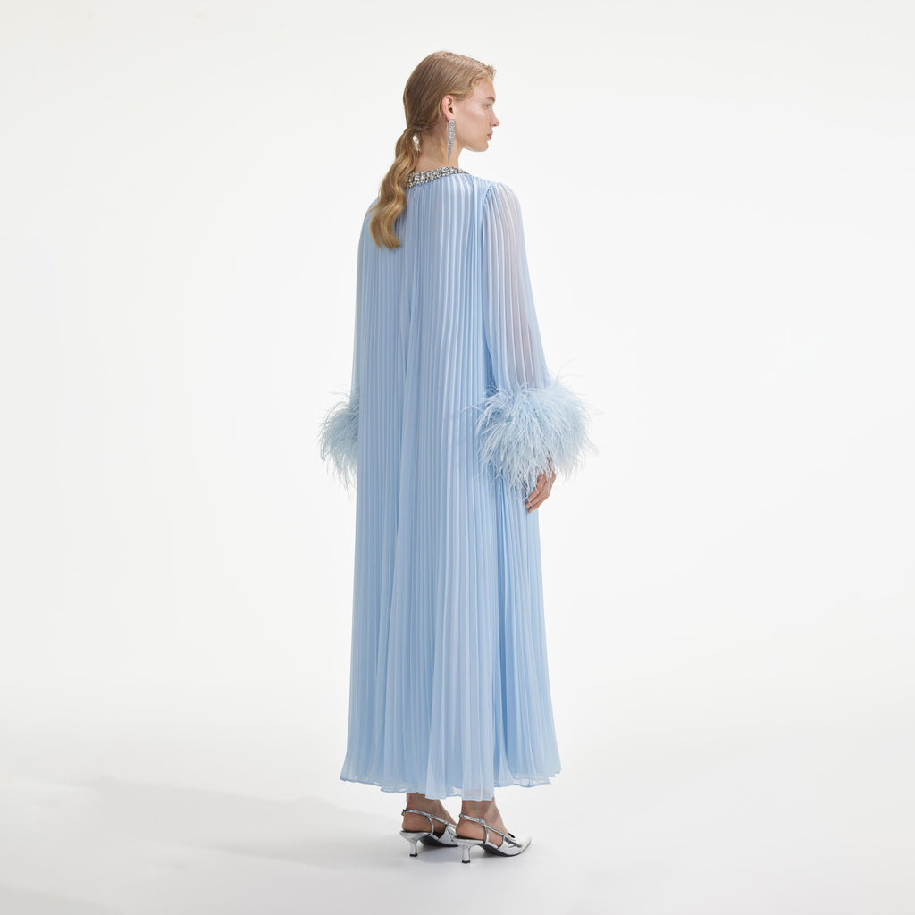 Flowering Girl Women Blue Chiffon Feather Midi Dress