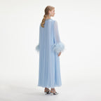 Flowering Girl Women Blue Chiffon Feather Midi Dress