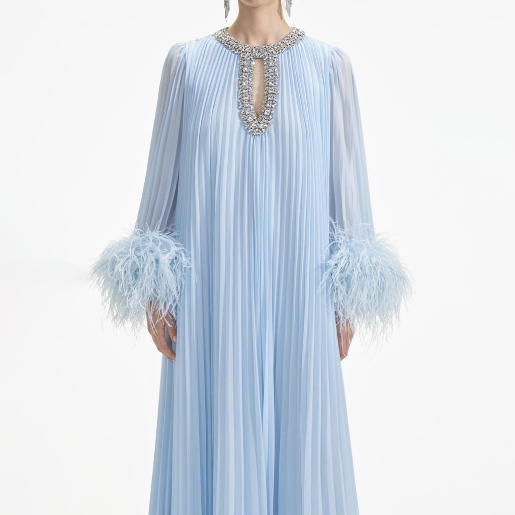 Flowering Girl Women Blue Chiffon Feather Midi Dress