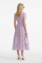 Lilac Lace Button Front Midi Dress