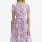 Lilac Lace Button Front Midi Dress