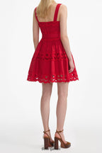 Linen Lace Insert Mini Dress in red