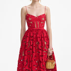 wendy Red Bow Embroidered Midi Dress