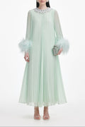Mint Chiffon Feather Midi Dress