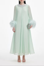 Mint Chiffon Feather Midi Dress