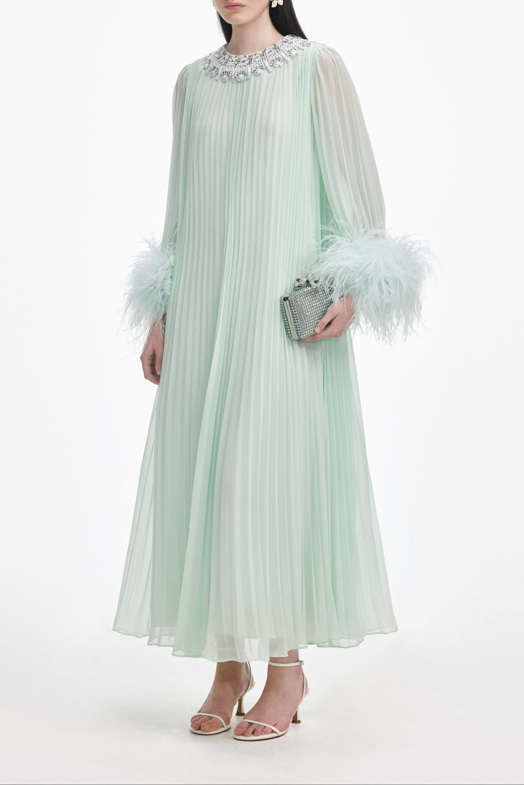 Mint Chiffon Feather Midi Dress