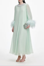 Mint Chiffon Feather Midi Dress