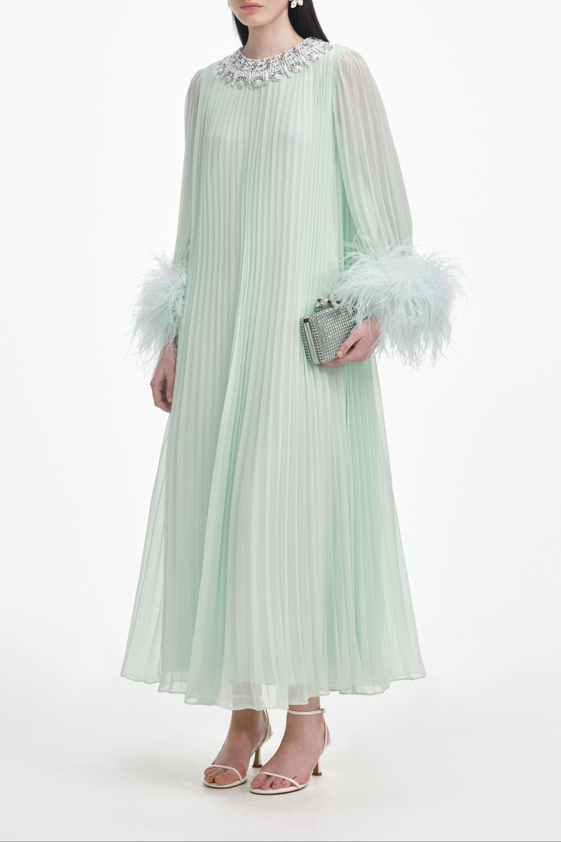 Mint Chiffon Feather Midi Dress