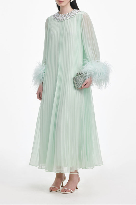 Mint Chiffon Feather Midi Dress