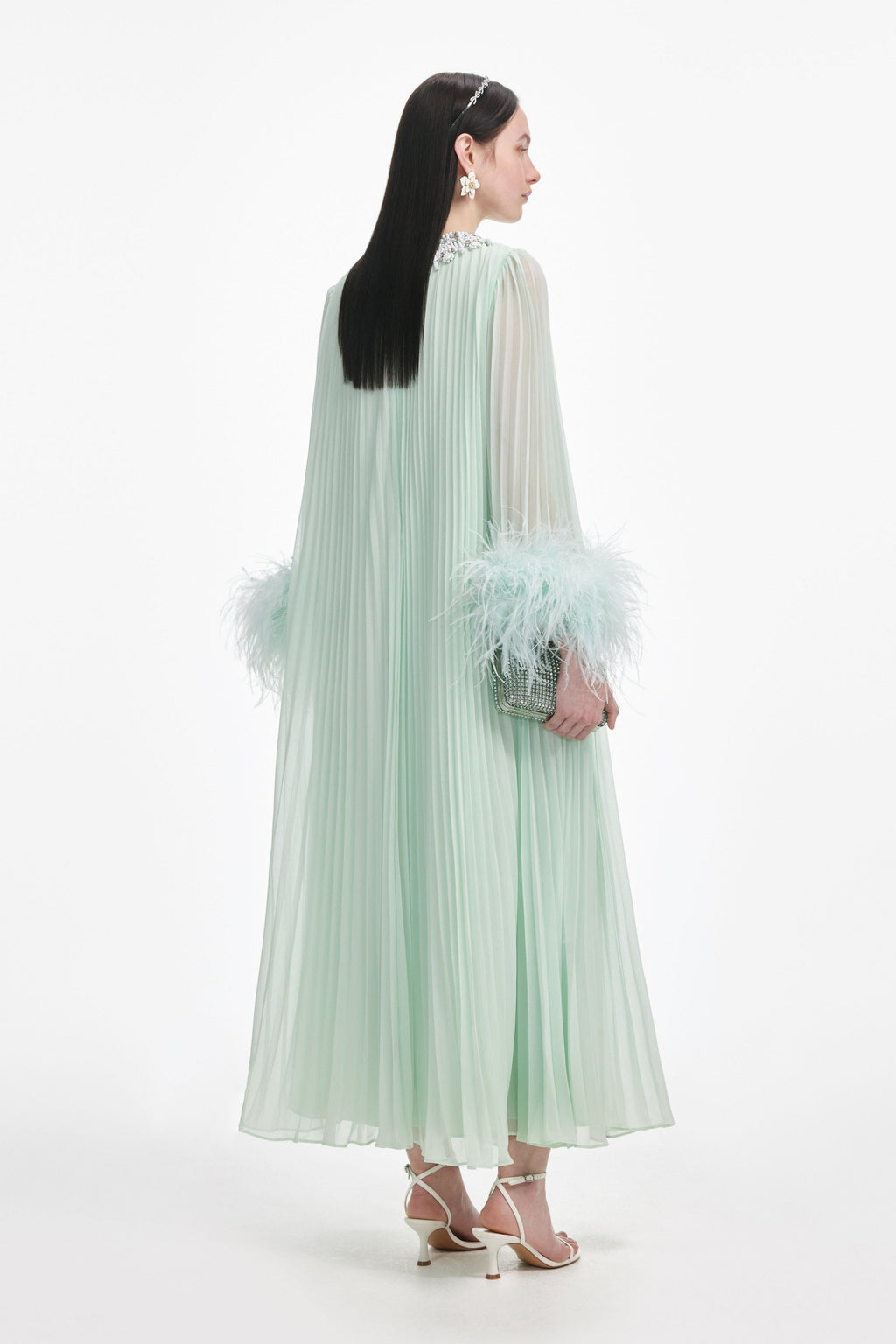 Mint Chiffon Feather Midi Dress