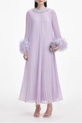 Lilac Chiffon Feather Midi Dress