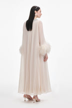 Cream Chiffon Feather Midi Dress