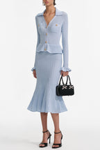 Flowering Girl Women Lillian Blue Pointelle Peplum Knit Midi Dress