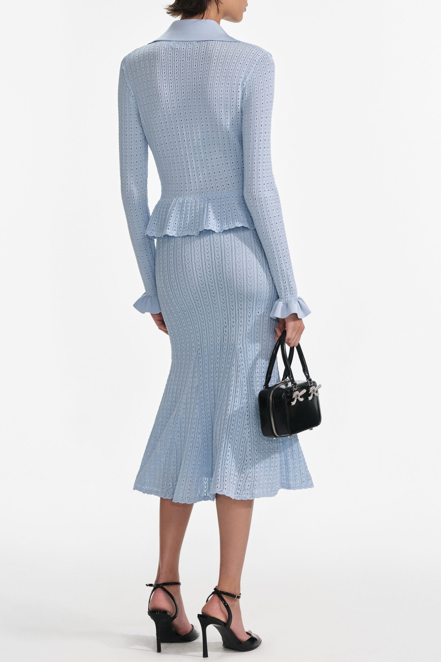 lillian Blue Pointelle Peplum Knit Midi Dress