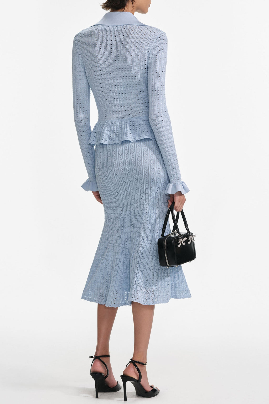 Flowering Girl Women Lillian Blue Pointelle Peplum Knit Midi Dress