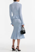 Flowering Girl Women Lillian Blue Pointelle Peplum Knit Midi Dress
