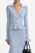 lillian Blue Pointelle Peplum Knit Midi Dress