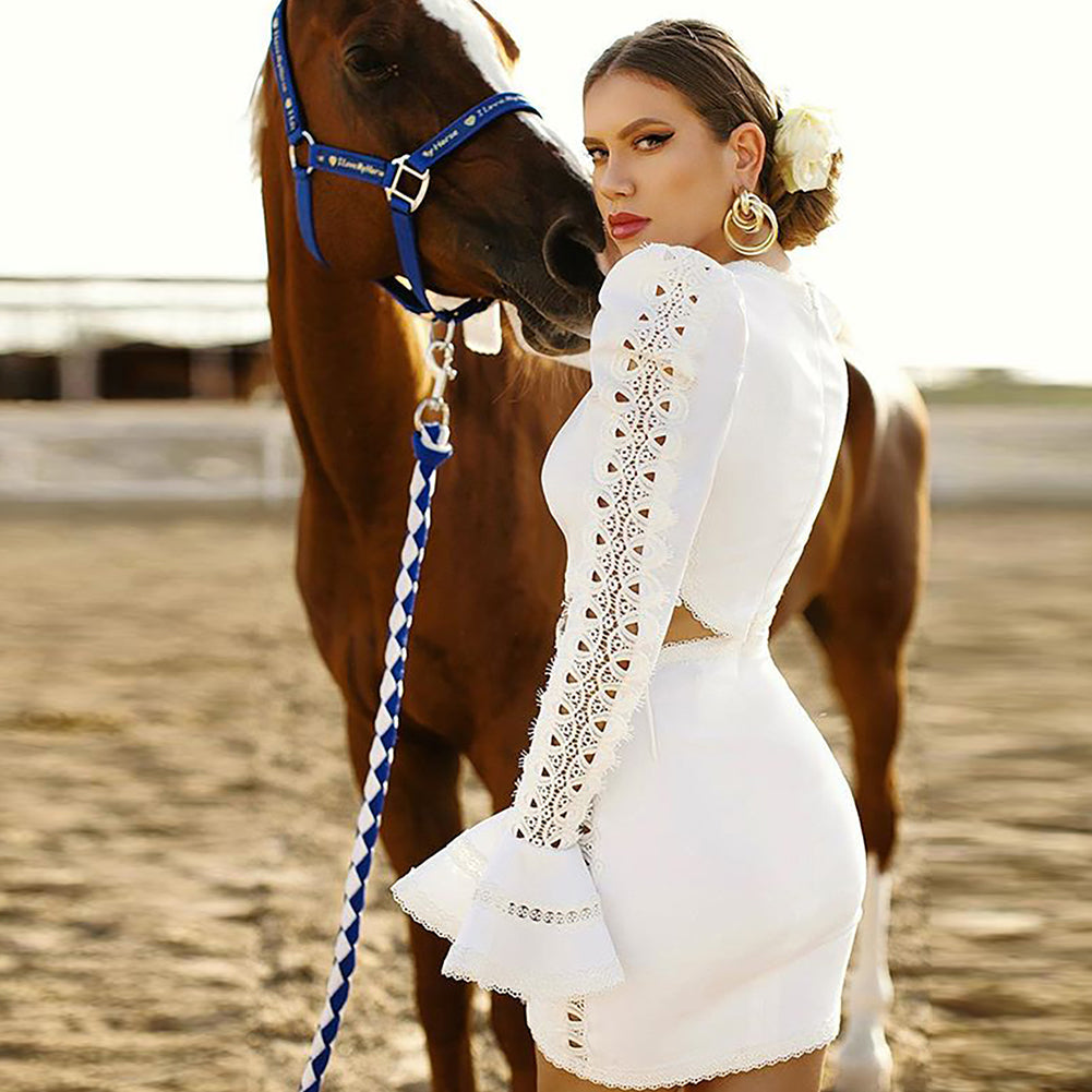 sandra white Long Sleeve Cut Out Lace Mini Dress