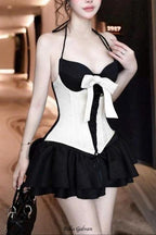 dominic Halter Black White Patchwork Mini Dress