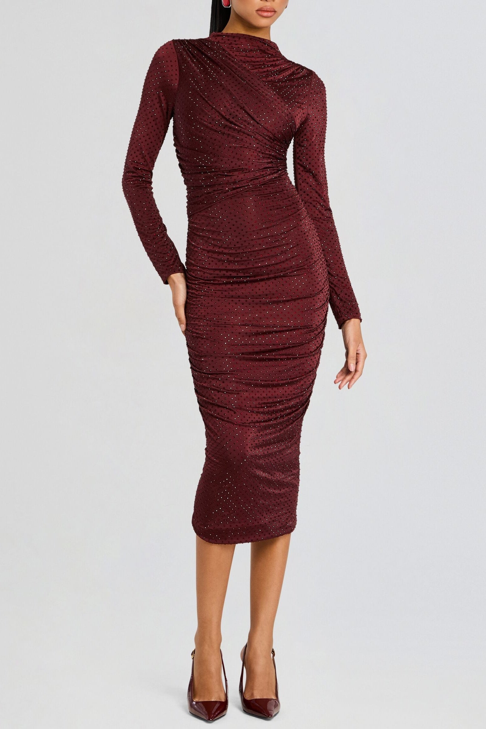 Flowering Girl Women Pallavi Crystal Embellished Ruched Midi Dress