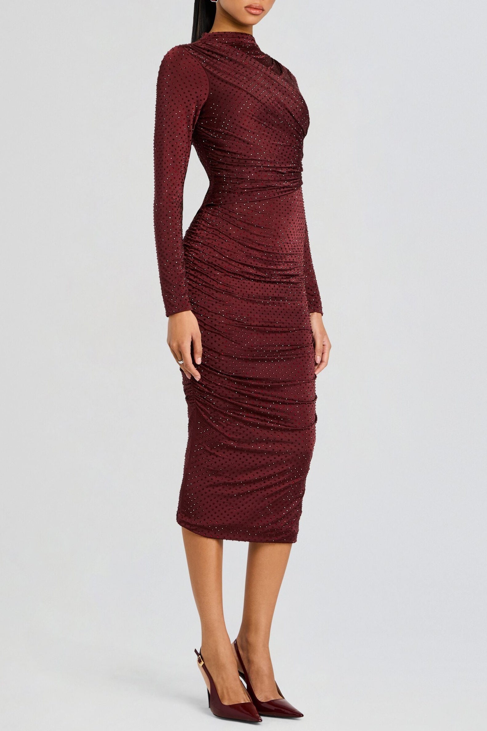 Flowering Girl Women Pallavi Crystal Embellished Ruched Midi Dress