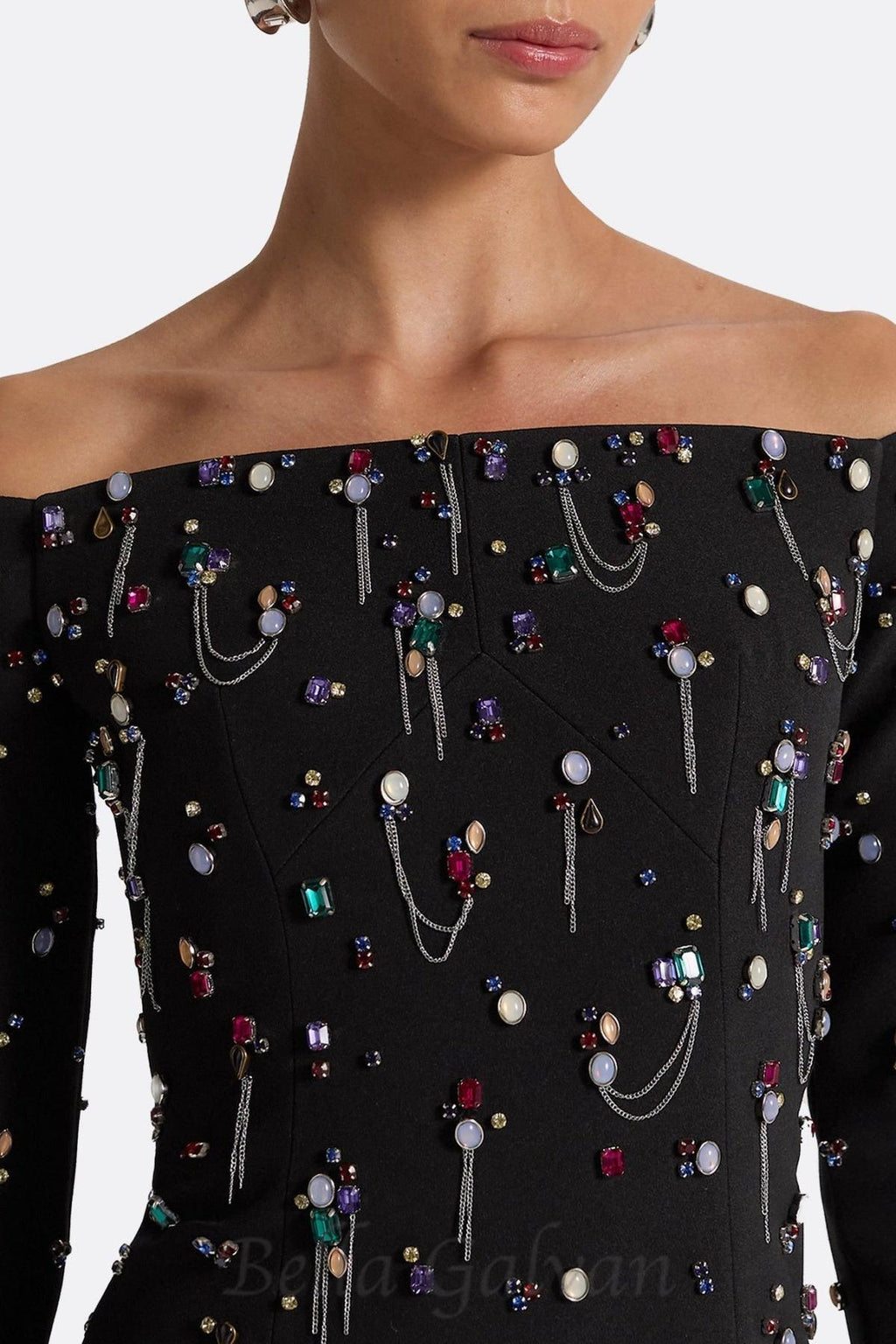 Flowering Girl Women Pamaria Diamante Embroidery Off Shoulder Maxi Dress