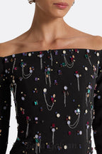 Flowering Girl Women Pamaria Diamante Embroidery Off Shoulder Maxi Dress