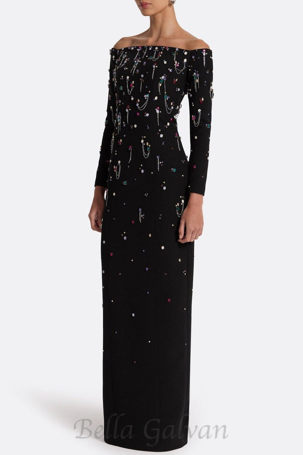 Flowering Girl Women Pamaria Diamante Embroidery Off Shoulder Maxi Dress