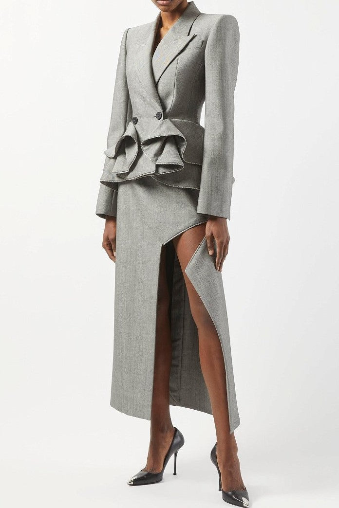 Flowering Girl Women Pamely Peplum Ruffle Blazer - Grey