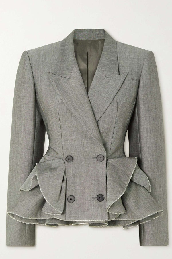 Flowering Girl Women Pamely Peplum Ruffle Blazer - Grey