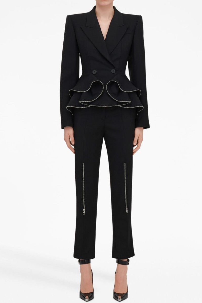 Flowering Girl Women Pamely Peplum Ruffle Blazer - Black